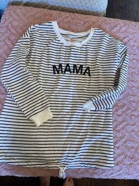 Isabel Maternity by Ingrid & Isabel White and Black Striped 'MAMA' Pullover